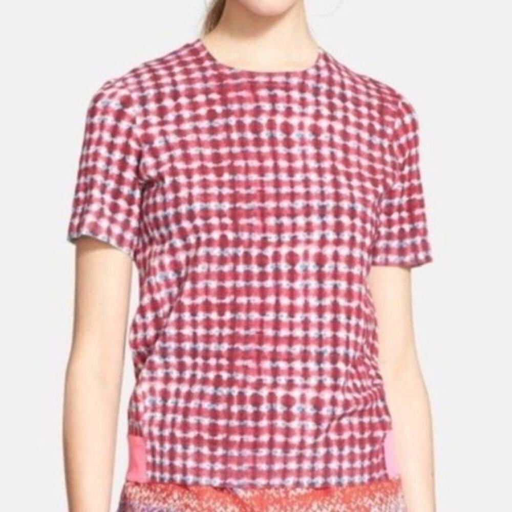 Tory Burch Sweater Crewneck Pink Plaid Tie Dye Short Sleeve